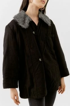 Brand new ???? Women's Urban Renewal Vintage Overdye Fluffy Collar Jacket Black ???? -Urban Renewal shop unnamed file 755