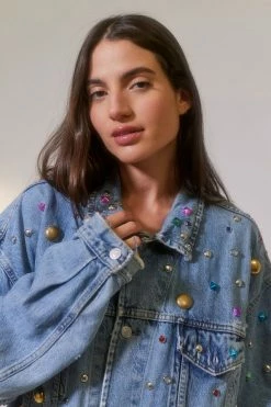 Best Pirce ❤️ Women's Urban Renewal Parties Remade Jewel Studded Denim Jacket Indigo ????