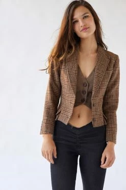 Promo ❤️ Women's Urban Renewal Vintage Plaid Blazer Brown ???? -Urban Renewal shop unnamed file 878