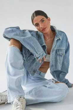 Discount ???? Women's Urban Renewal Remade Cropped Frayed Denim Jacket Indigo ????