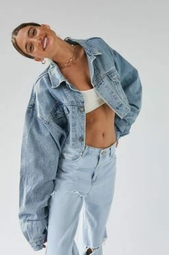 Discount ???? Women's Urban Renewal Remade Cropped Frayed Denim Jacket Indigo ???? -Urban Renewal shop unnamed file 887