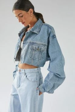 Discount ???? Women's Urban Renewal Remade Cropped Frayed Denim Jacket Indigo ???? -Urban Renewal shop unnamed file 888