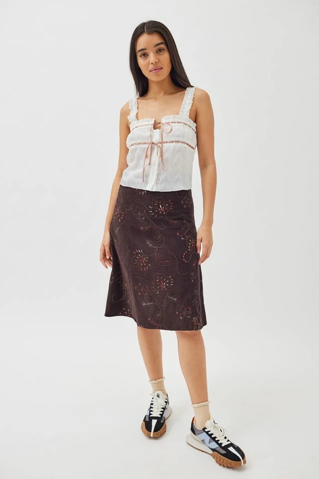 Urban Renewal Remnants Floral Embellished Midi Skirt Flash Sale ???? Women's Urban Renewal Remnants Floral Embellished Midi ???? Skirt Brown ???? -Urban Renewal shop unnamed file 937