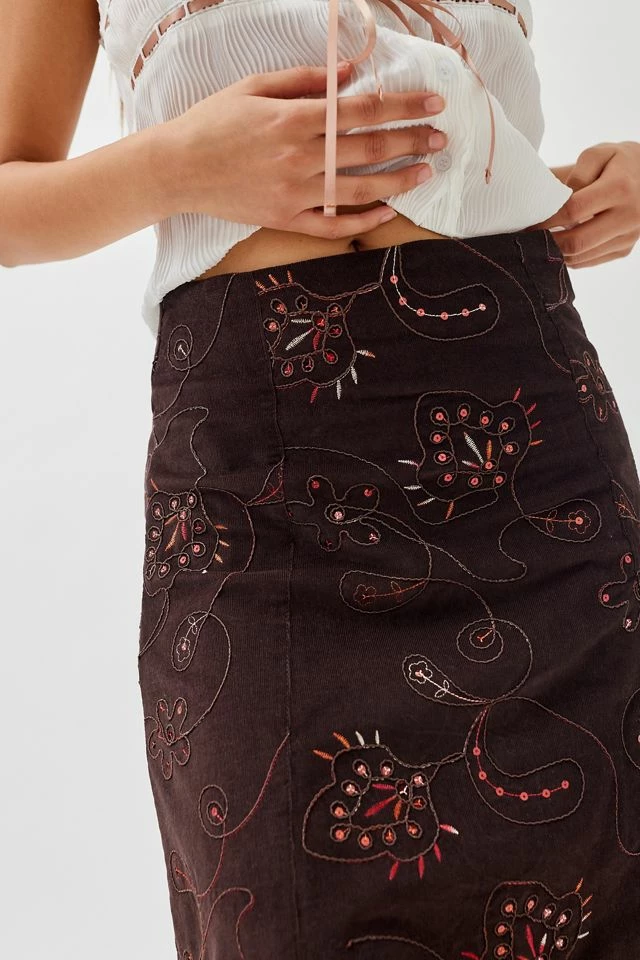 Urban Renewal Remnants Floral Embellished Midi Skirt Flash Sale ???? Women's Urban Renewal Remnants Floral Embellished Midi ???? Skirt Brown ???? -Urban Renewal shop unnamed file 938